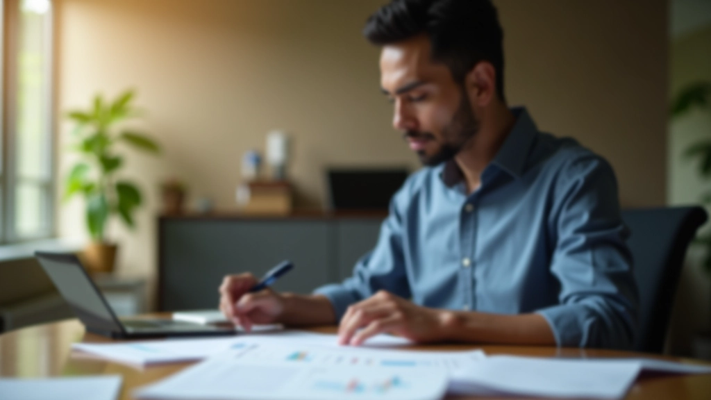 Person reviewing retirement financial plan documents and making notes on budget worksheet